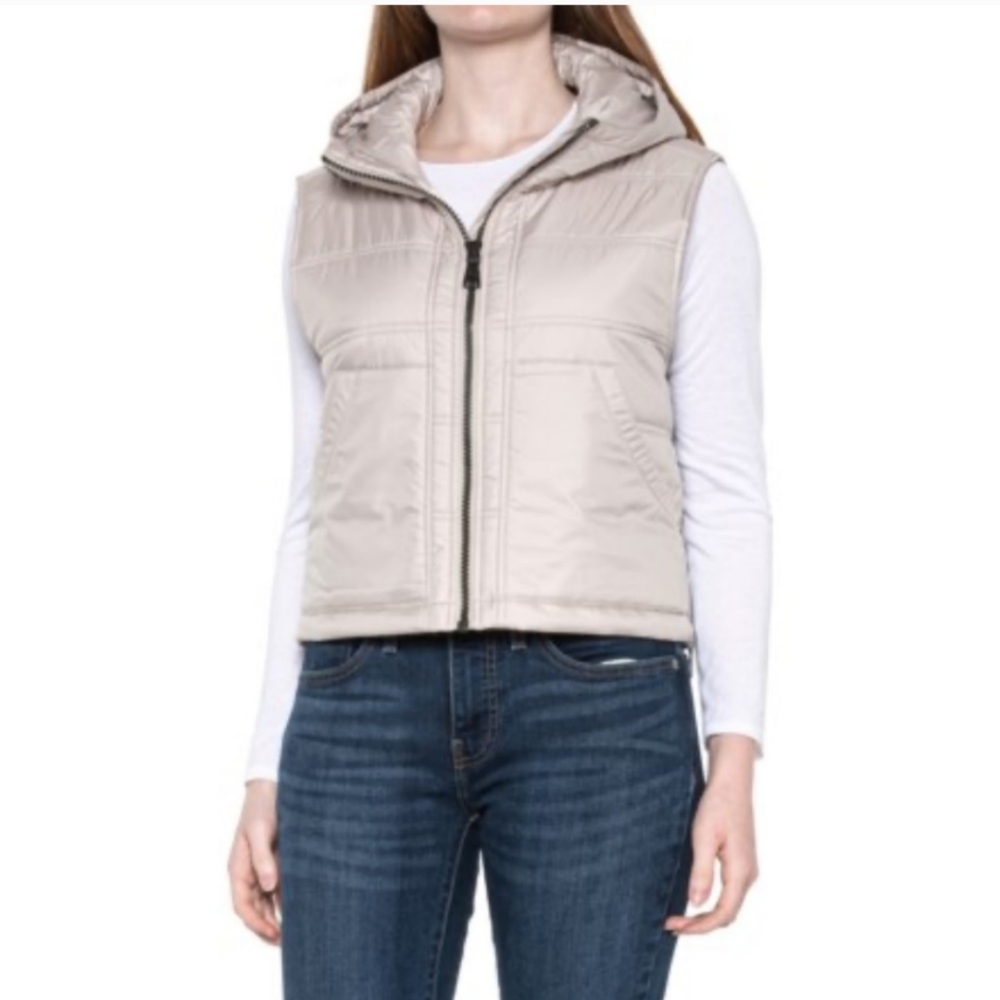 NWT Anthropologie ALP N ROCK Silver Gray Quilted Hooded Vest - Picture 2 of 9